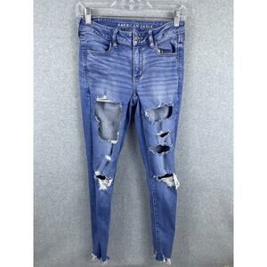 American Eagle‎ Jegging Jeans Women's 6 Blue Mid Rise Distressed Denim